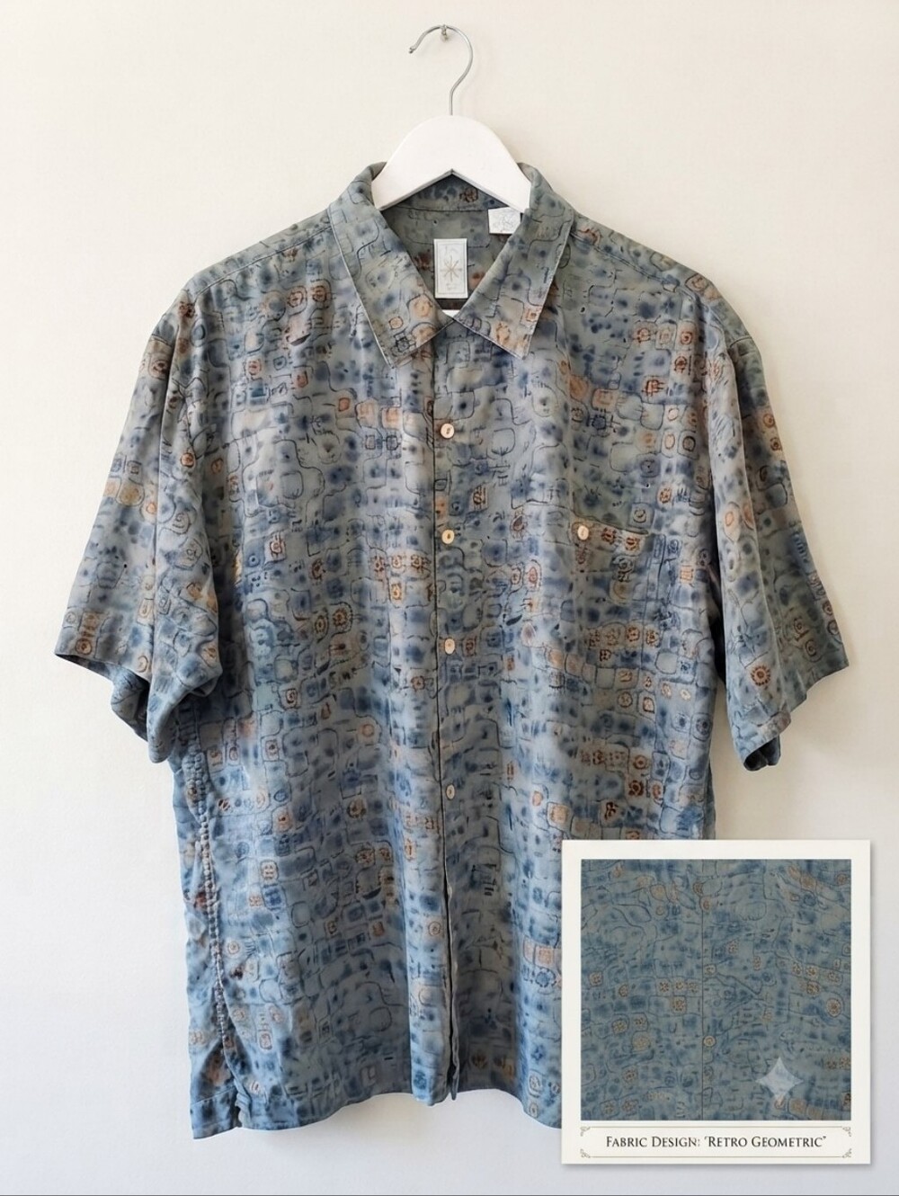 Vintage 90s Retro Geometric Silk Button Down Shirt M Eclectic Grandpa Dadcore
